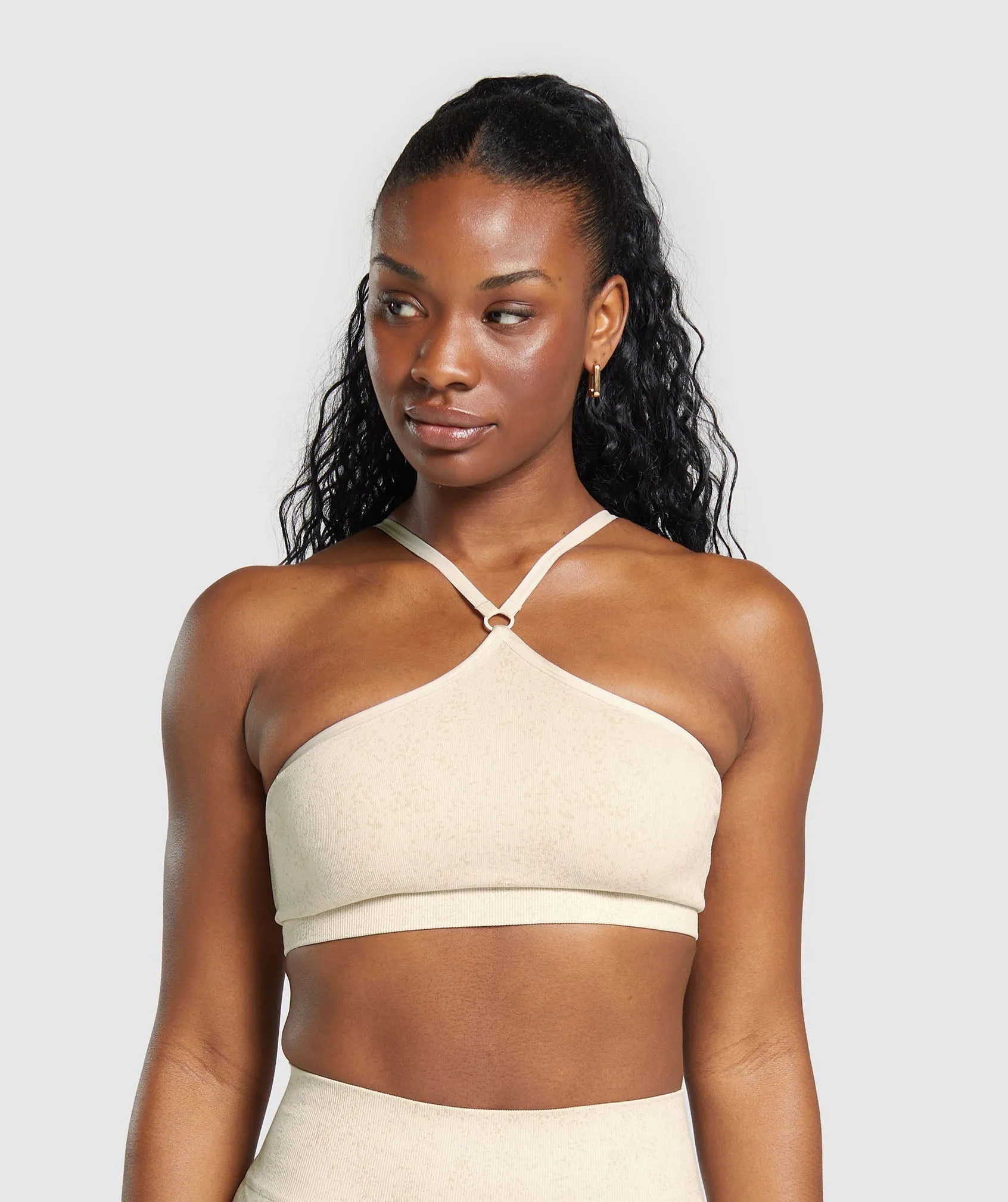 Gymshark Adapt Fleck Seamless Halterneck Bralette - Coconut White