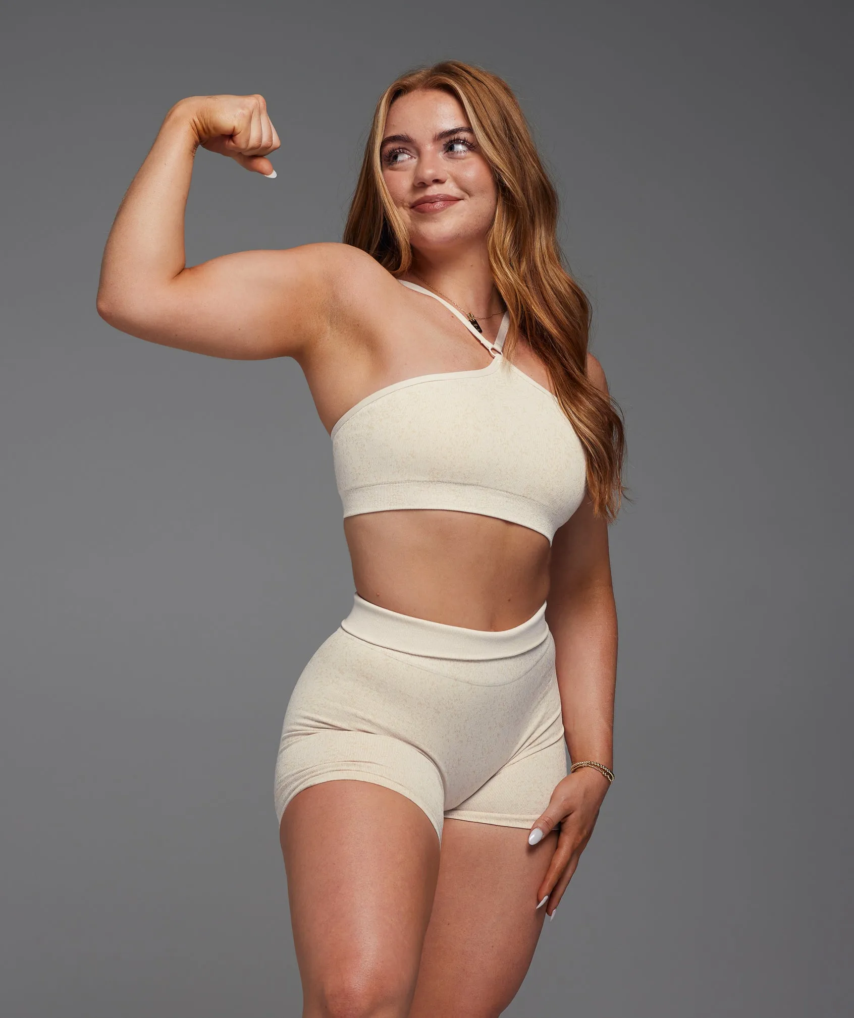 Gymshark Adapt Fleck Seamless Halterneck Bralette - Coconut White