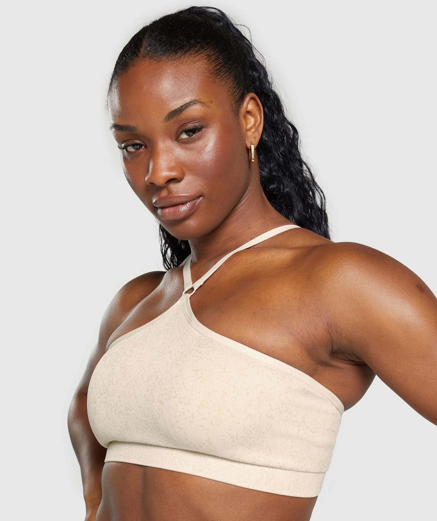 Gymshark Adapt Fleck Seamless Halterneck Bralette - Coconut White