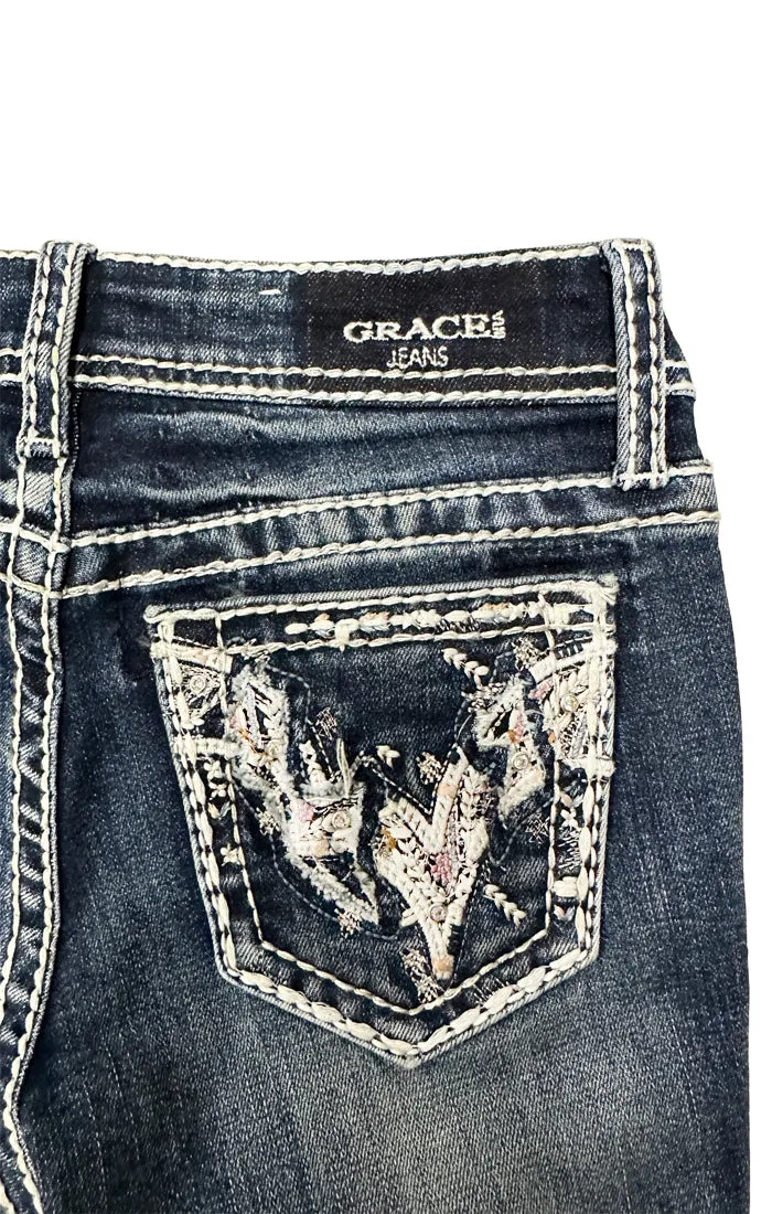 Heavy Stitches Detail  Embroidery Girls Bootcut Jeans