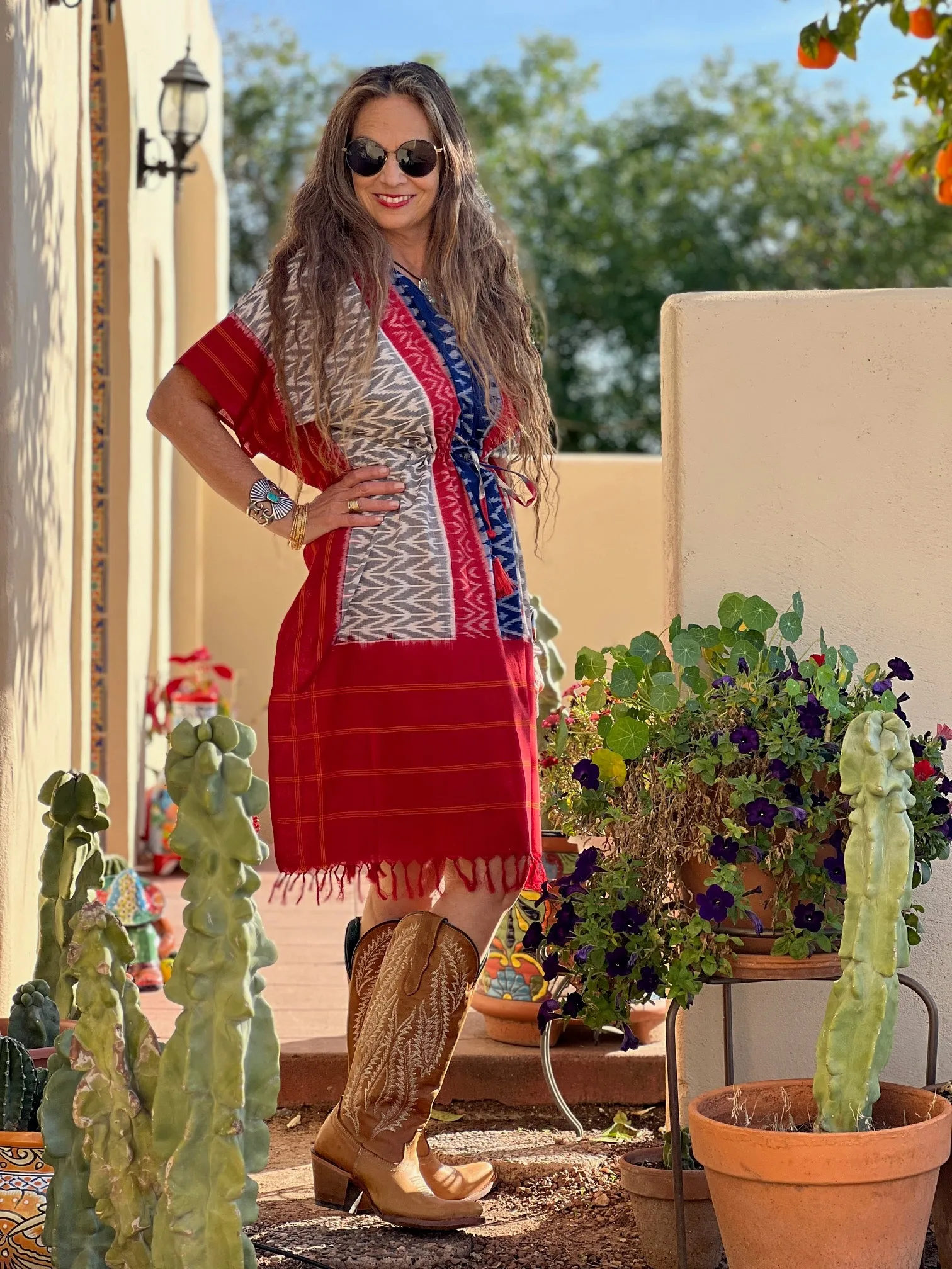 Jemez Cotton Ikat Midi Kaftan Dress ONE AVAILABLE