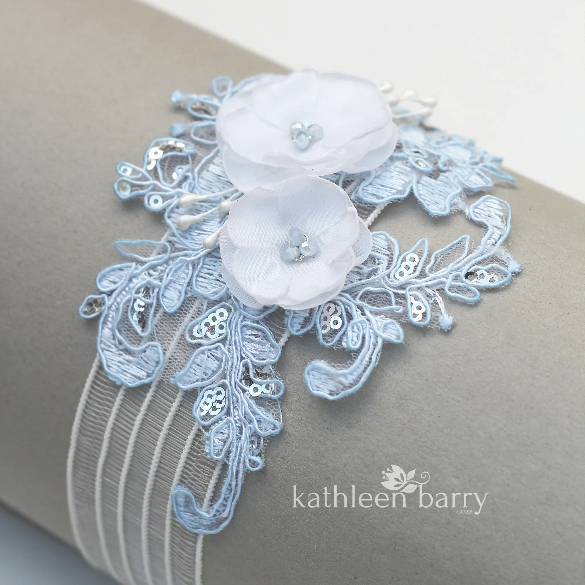 Jess Floral lace garter -  Color options available : pale blue variation