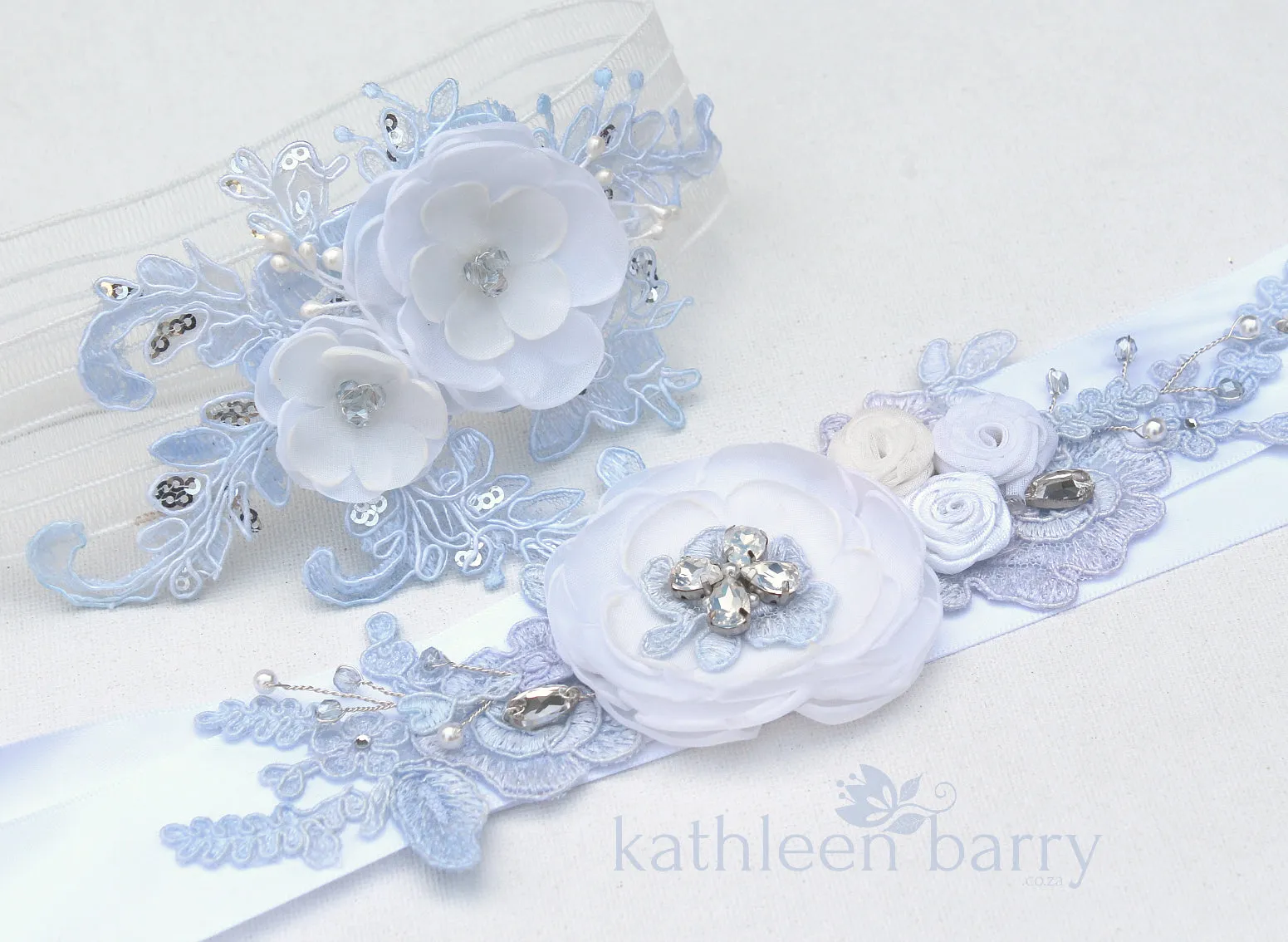 Jess Floral lace garter -  Color options available : pale blue variation