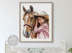 Little Girl Horse Nursery Print - 002