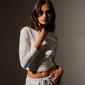 Long Sleeve Cropped Tee - White