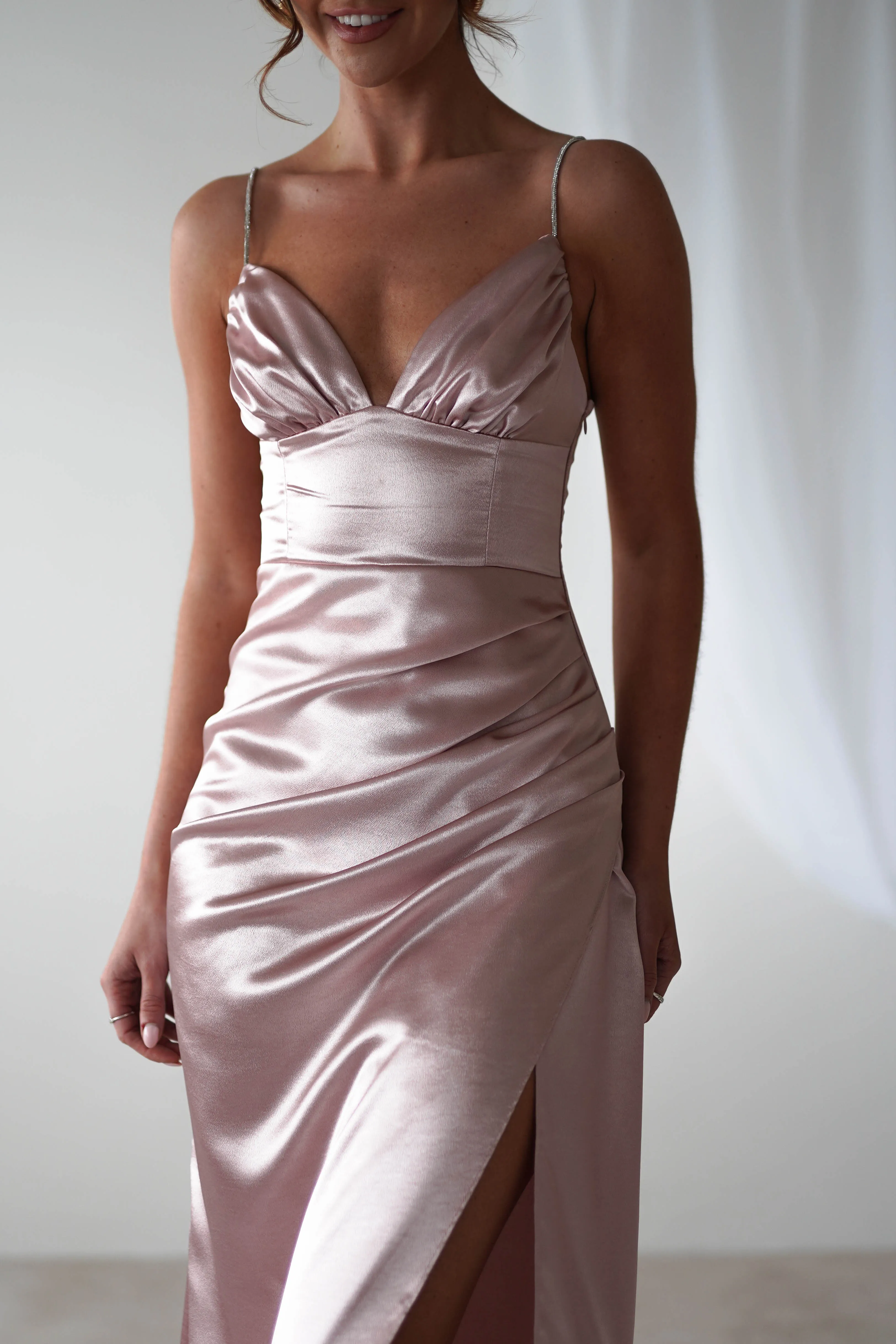 Melody Soft Satin Maxi Gown | Rose