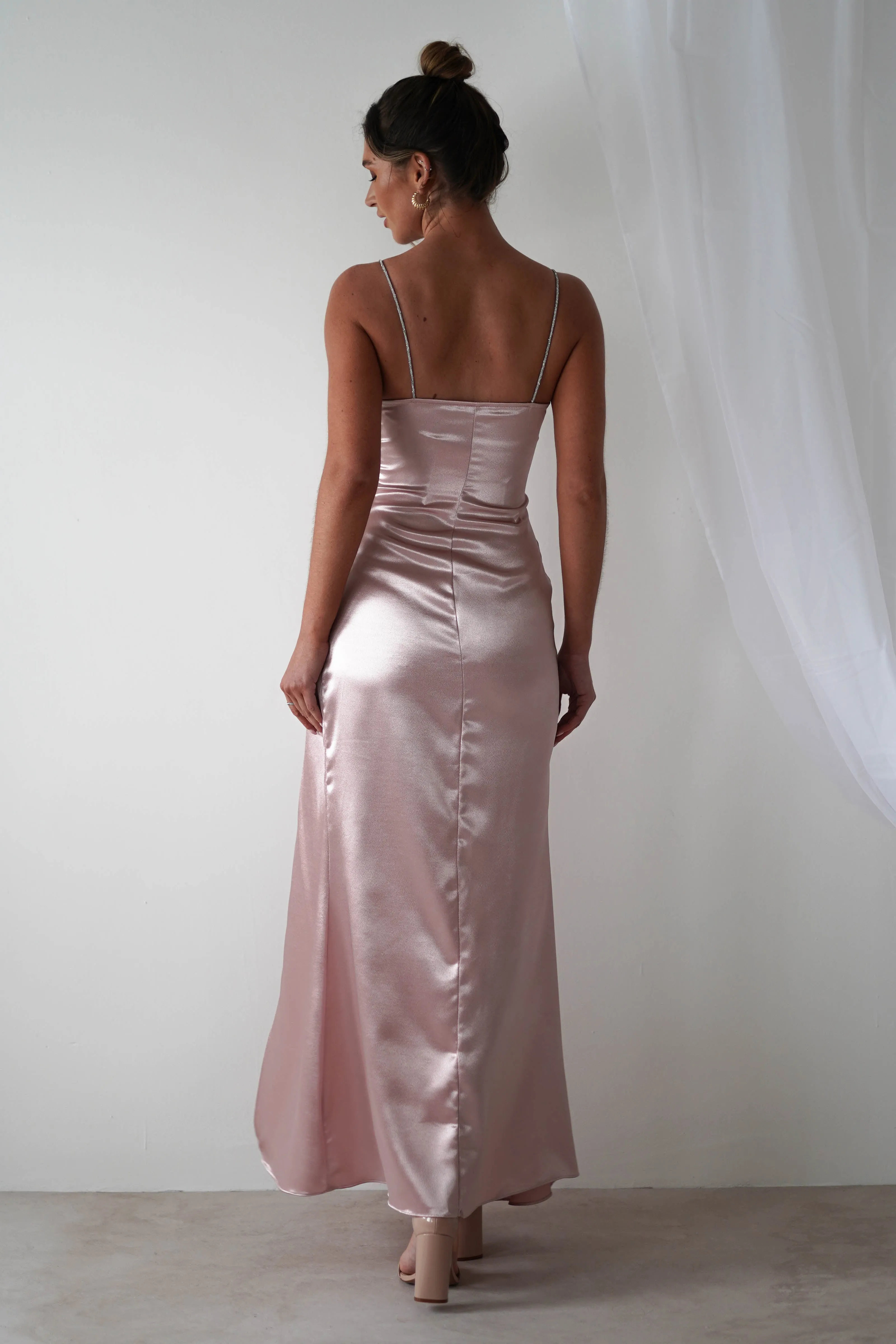 Melody Soft Satin Maxi Gown | Rose