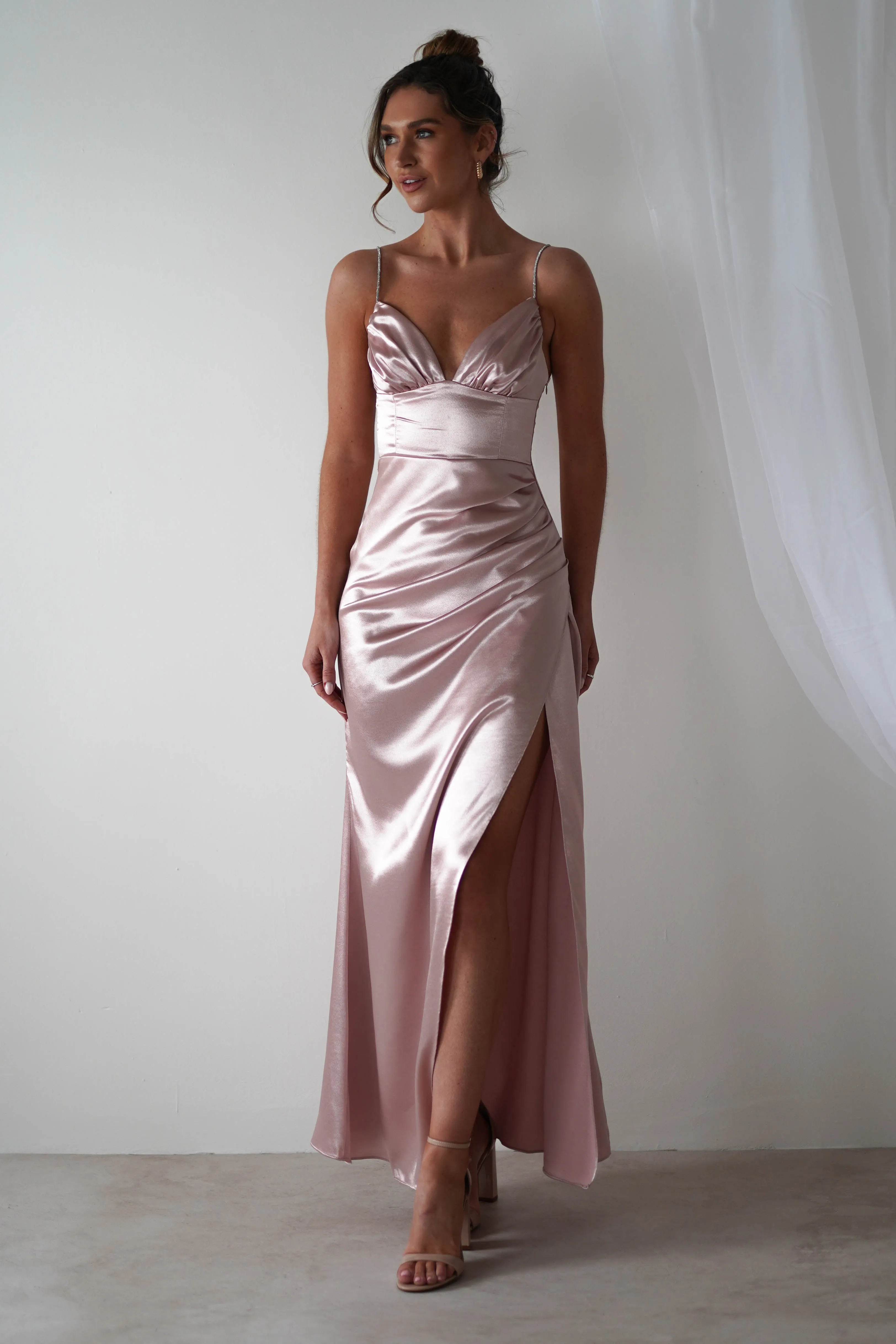 Melody Soft Satin Maxi Gown | Rose