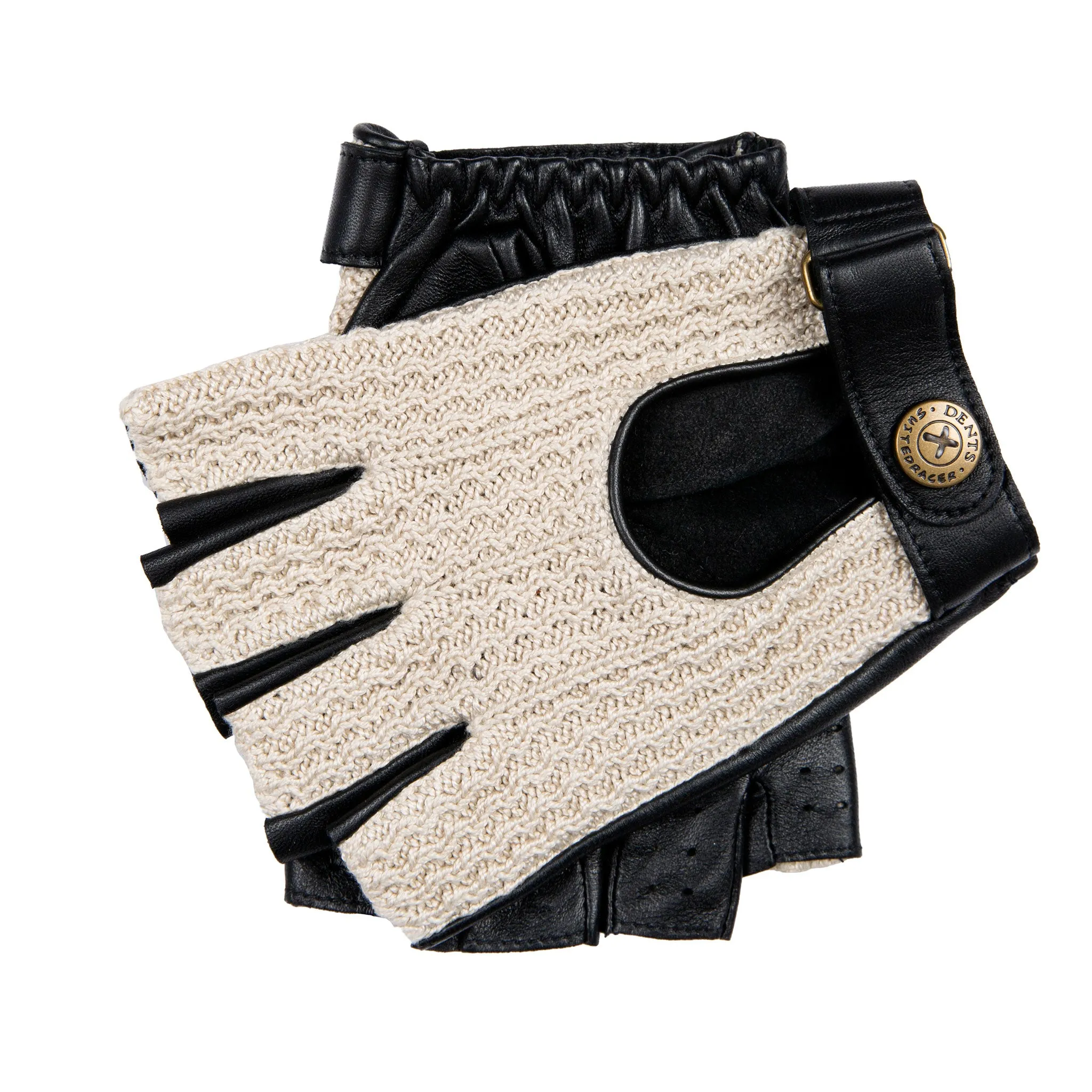 Men's The Suited Racer Fingerless Crochet-Back Leather Driving Gloves