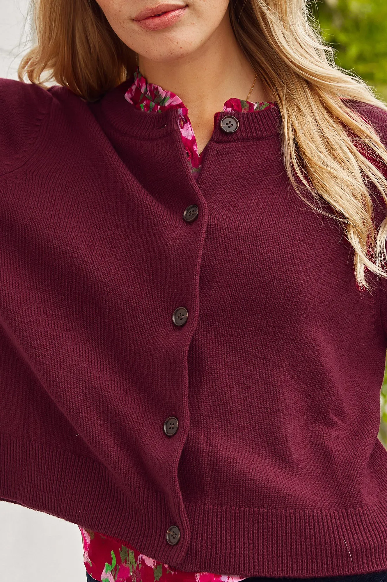 Merino Wool Brittany Cardigan | Wine