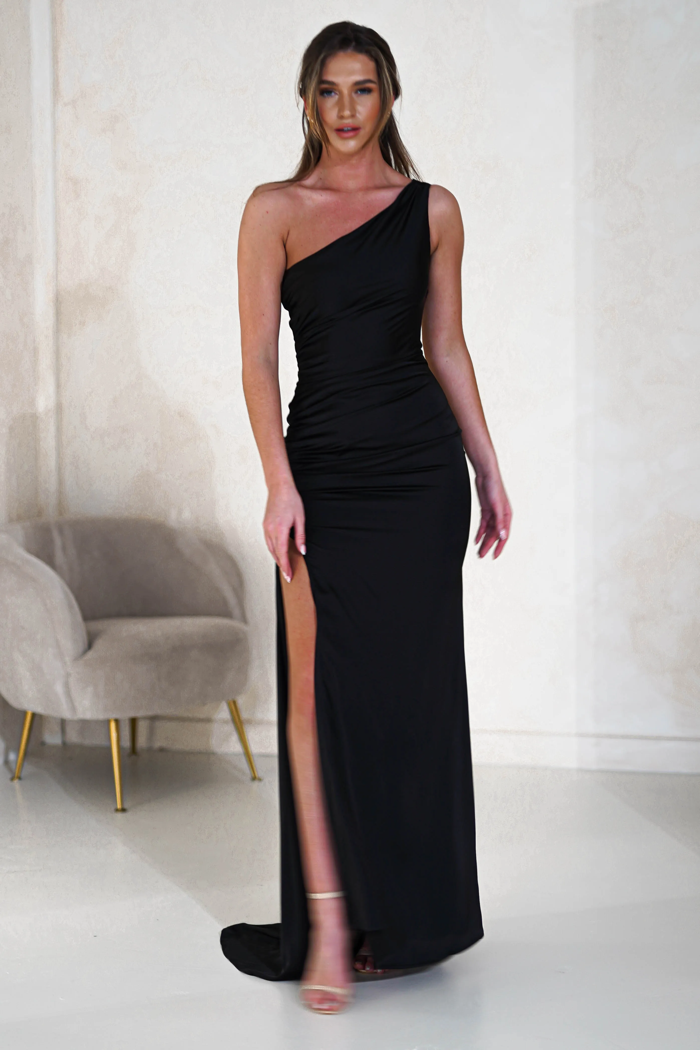 Mia One Shoulder Maxi Gown | Black