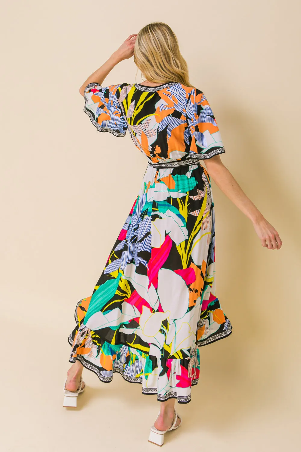 Multi Print Woven Hi lo Midi Dress