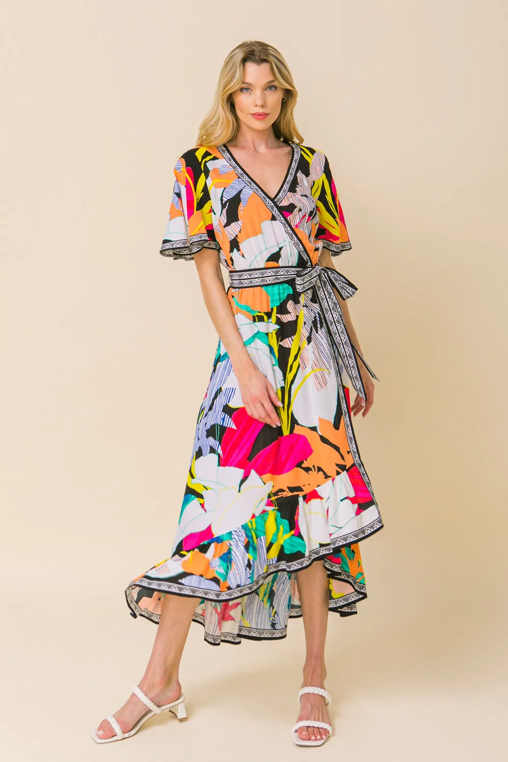 Multi Print Woven Hi lo Midi Dress