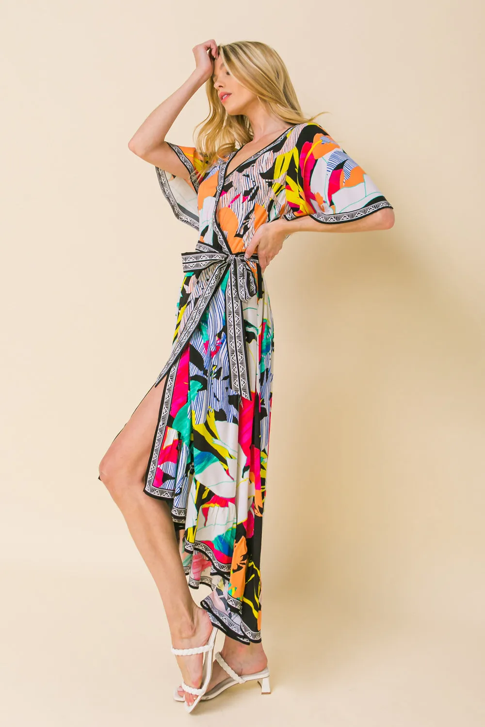 Multi Print Woven Hi lo Midi Dress