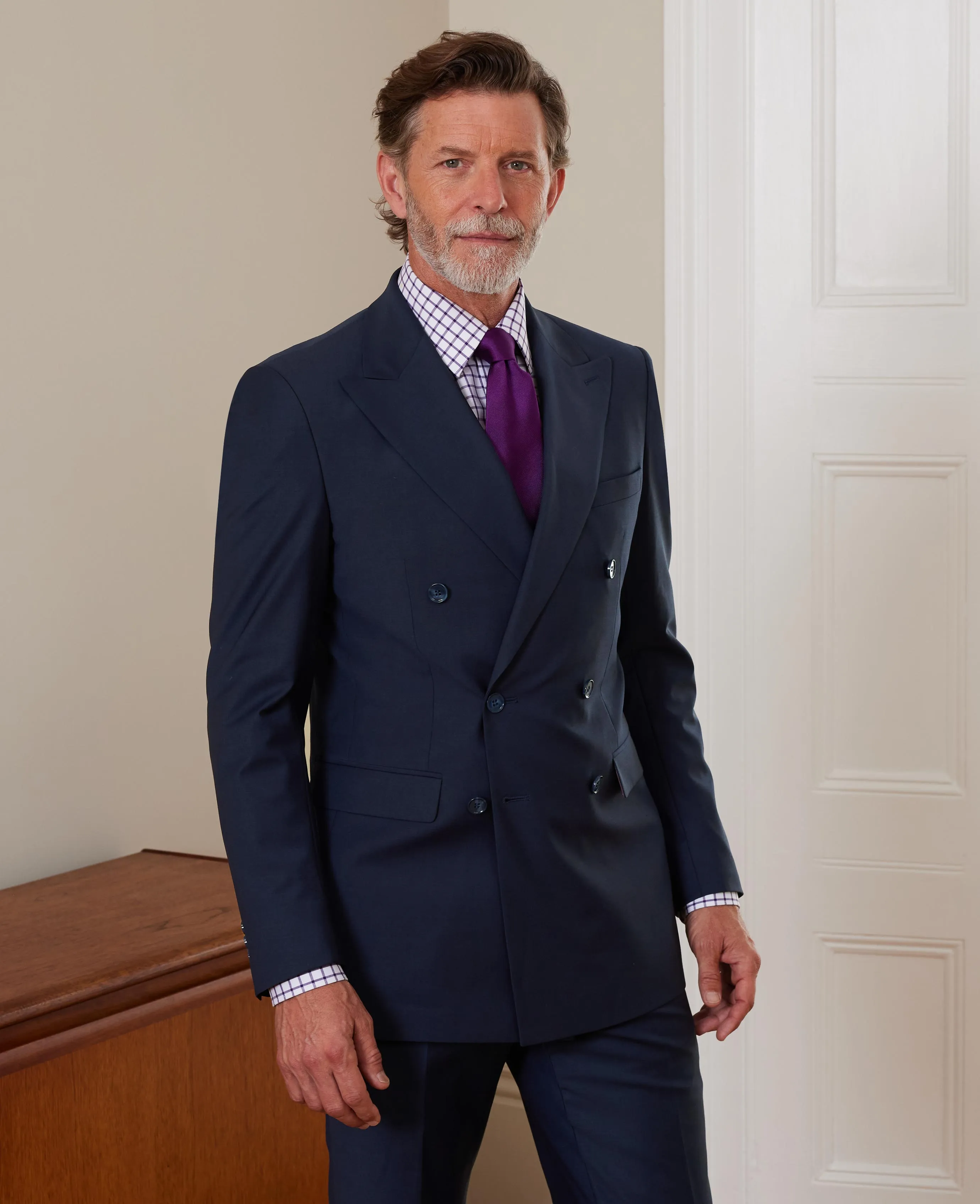 Navy Wool-Blend Double-Breasted Suit