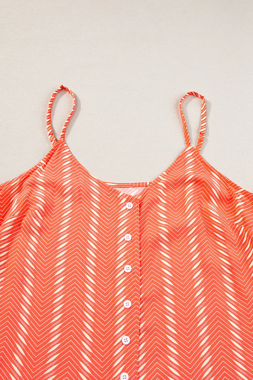 Orange Chevron Stripe Print Buttoned V Neck Cami Top