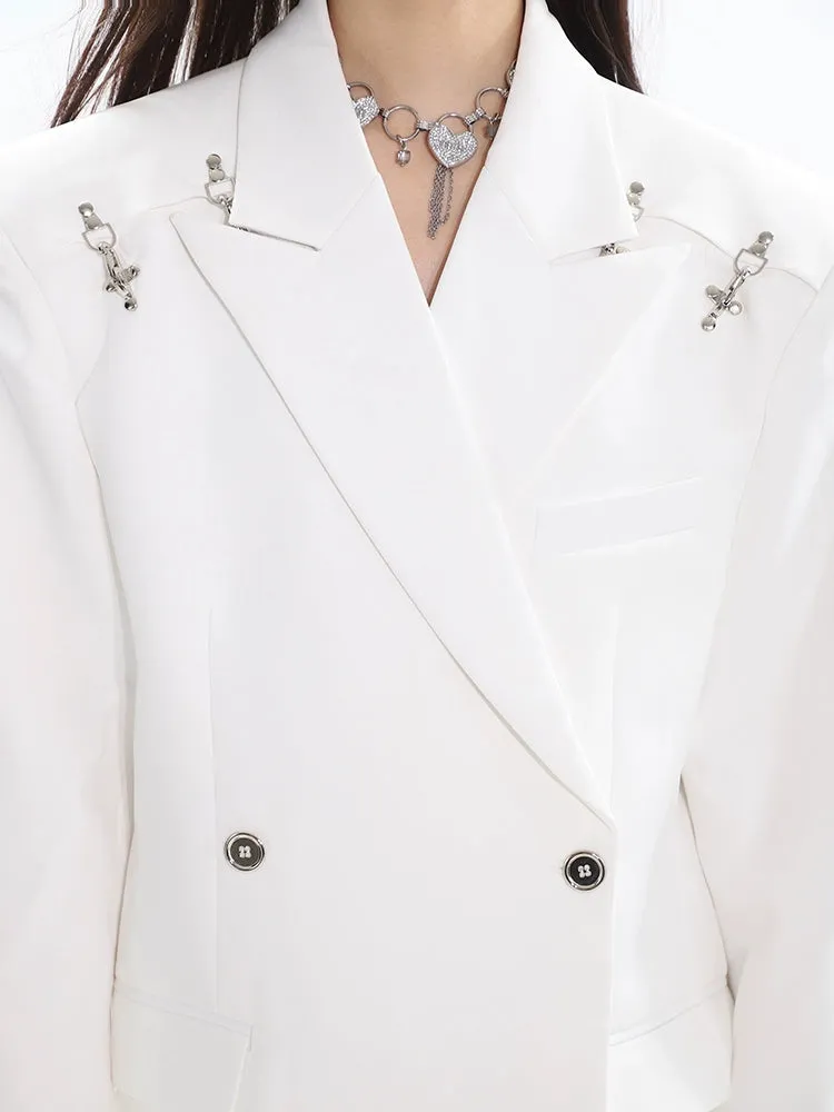 Oversized Blazer with Embellished Lapel Detail