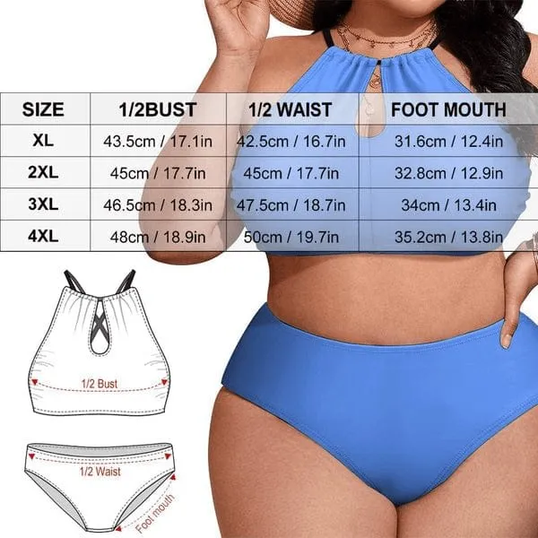 #Plus Size Halter Bikini-Custom Face Pentagram Plus Size Swimsuit High Neck Cutout High Waisted Bikini Personalized Women's Two Piece Swimsuit Beach Outfits