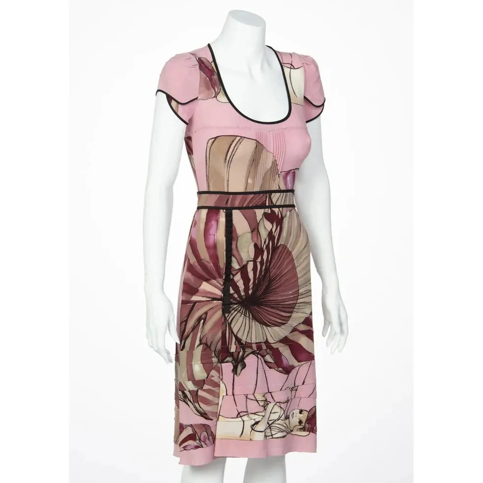 Prada James Jean Fairy Collection Pink Print Silk Dress | 38