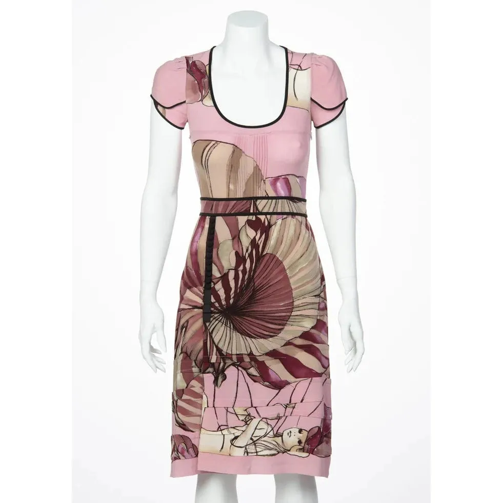 Prada James Jean Fairy Collection Pink Print Silk Dress | 38