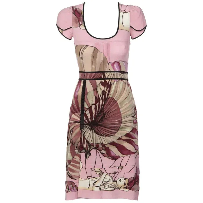 Prada James Jean Fairy Collection Pink Print Silk Dress | 38