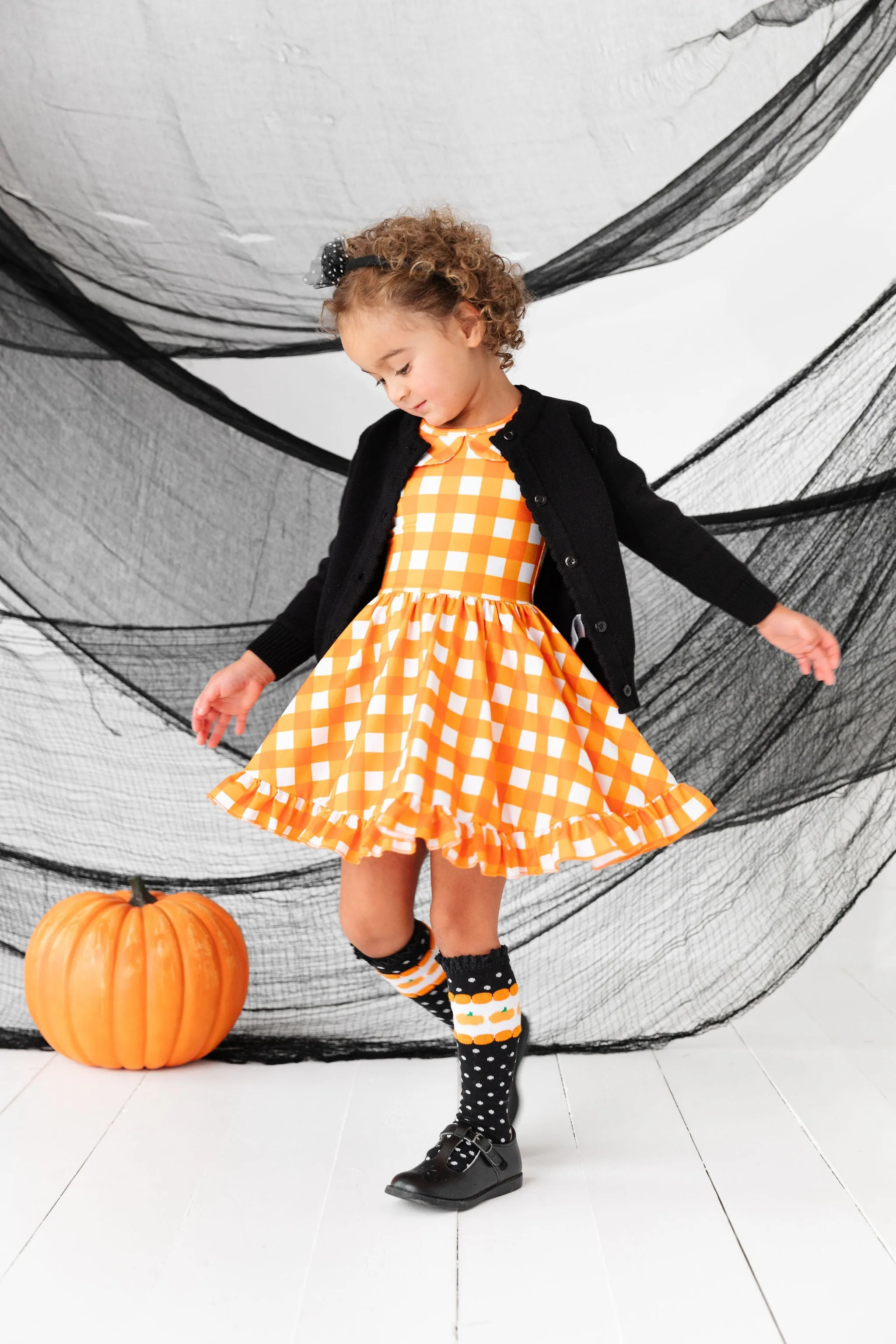 Pumpkin Gingham Twirl Dress