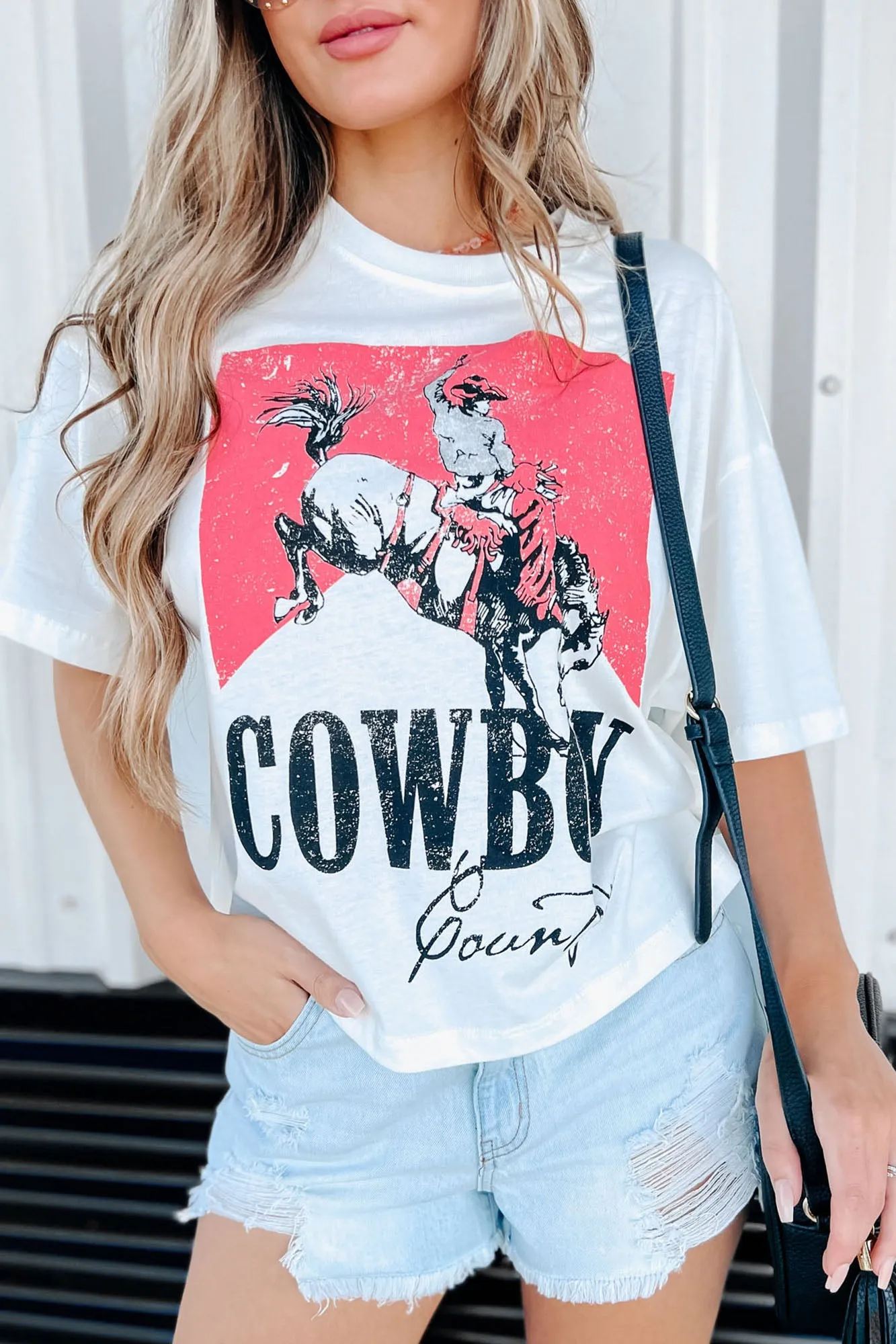 "Cowboy Country" Cropped Graphic Tee (Ivory)