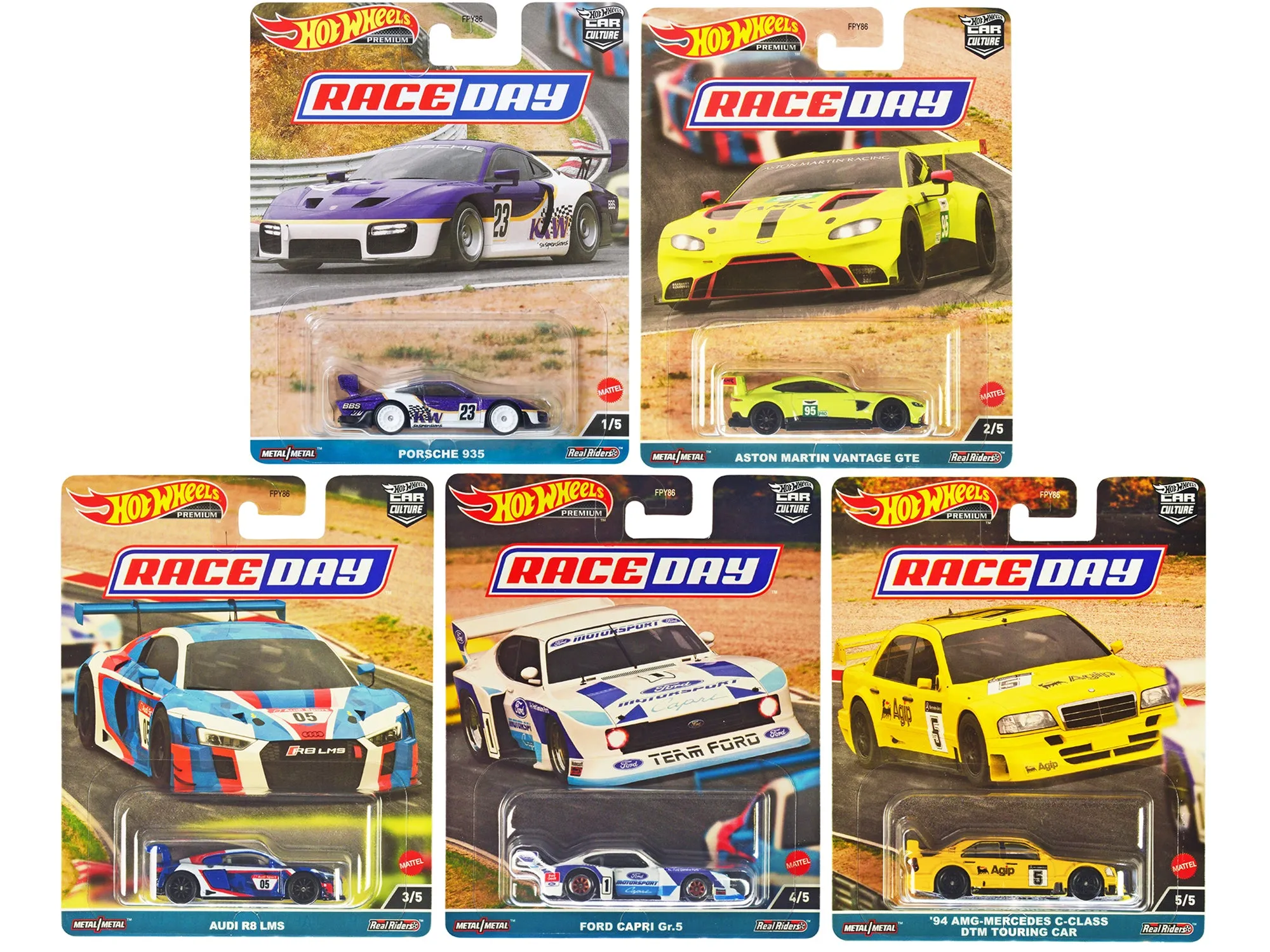 "Race Day" 5 piece Set "Car Culture" Series Diecast Model Cars by Hot Wheels