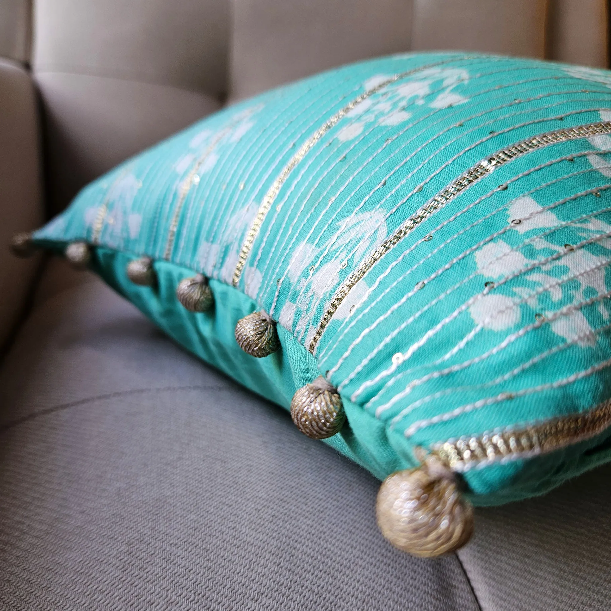 Rang Lumbar Cushion Cover, Ferozi 30x50cm