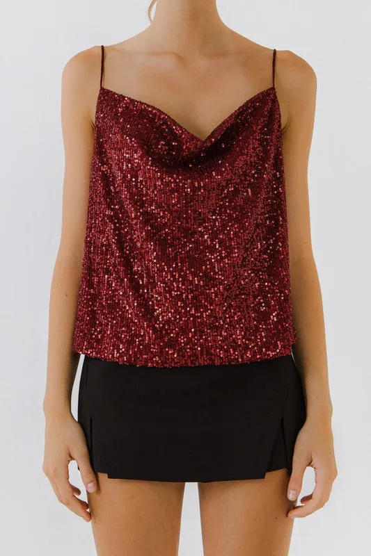 SEQUIN COWL NECK CAMI