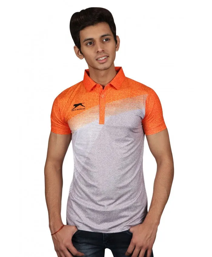 SHIV NARESH Spandex T-Shirt (Grey-Orange)