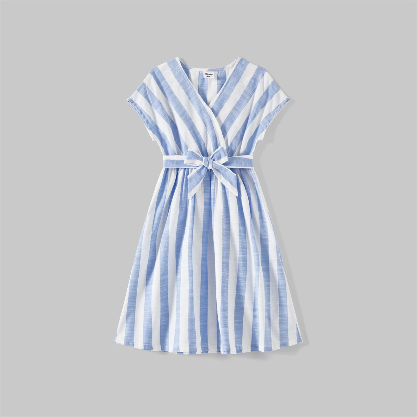 Short Sleeve Striped White & Blue Dress Sets -  Matching Family Outfit