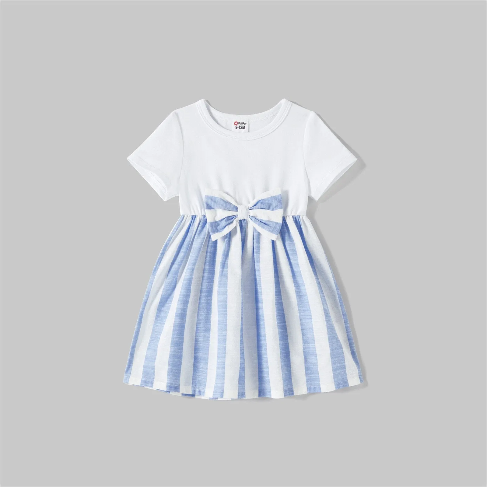 Short Sleeve Striped White & Blue Dress Sets -  Matching Family Outfit