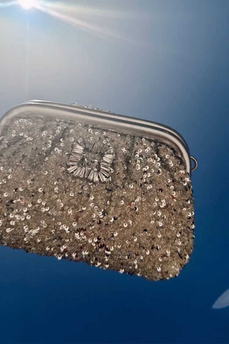 Silver Sequin Clutch Bag