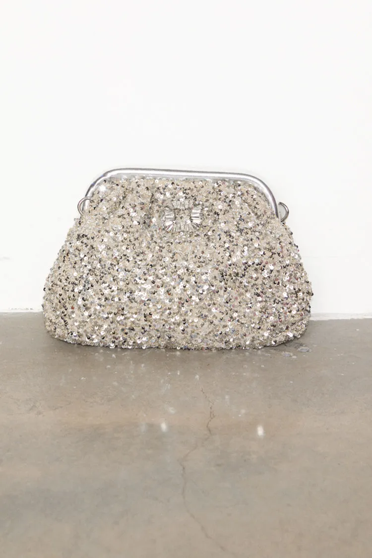 Silver Sequin Clutch Bag