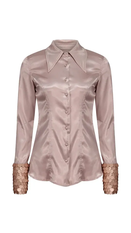 Storm Label Blush Satin and Sequin Shirt