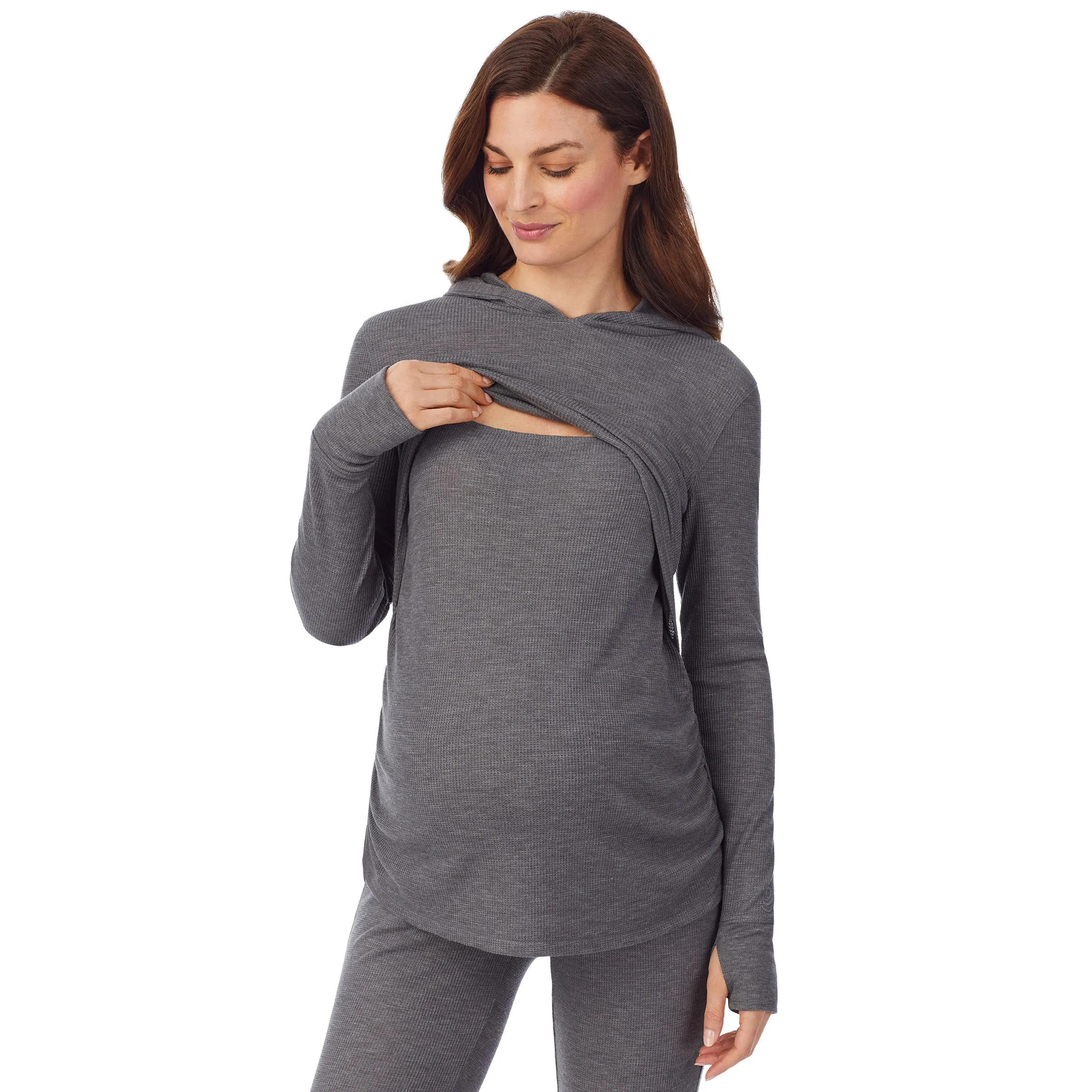 Stretch Thermal Maternity Long Sleeve Hoodie Top