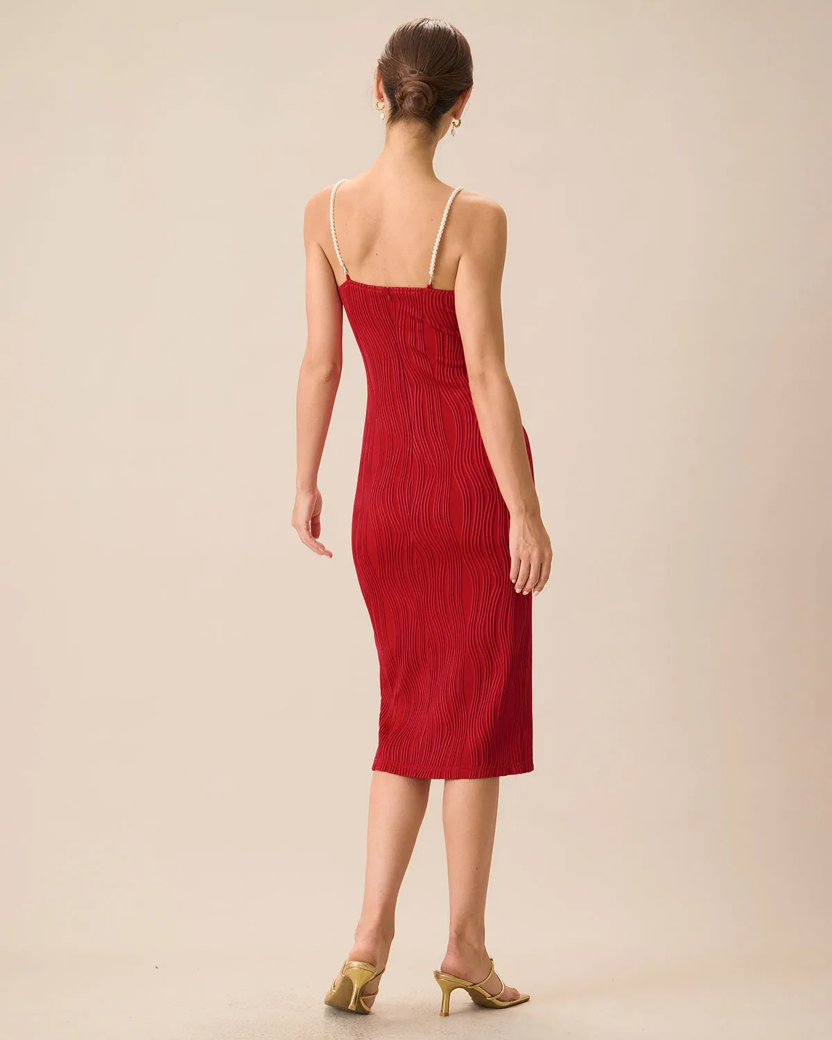 The Red Water Ripple Textured Cami Dress