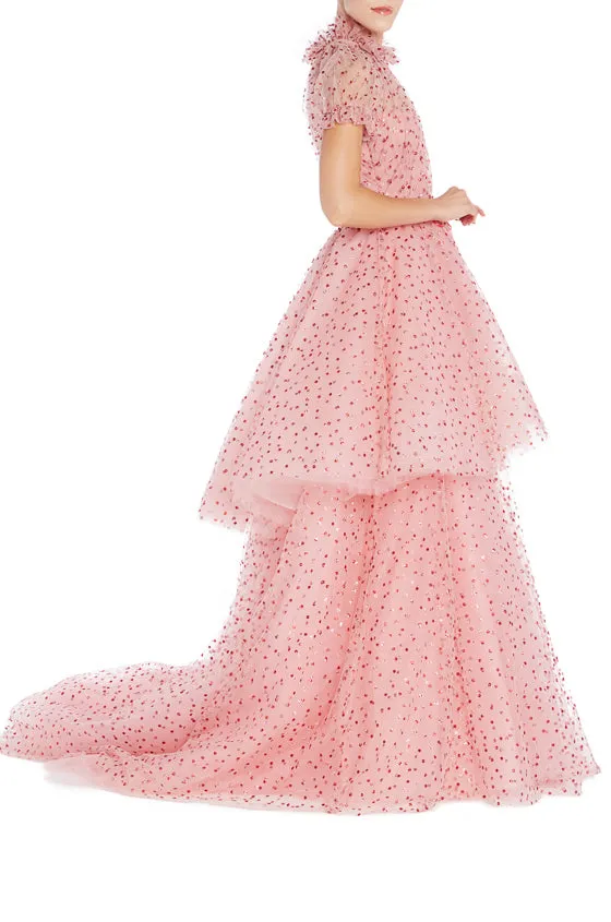 Tiered Rose Pink Tulle Gown