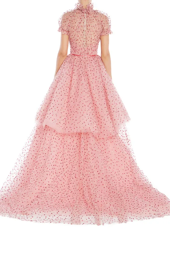 Tiered Rose Pink Tulle Gown