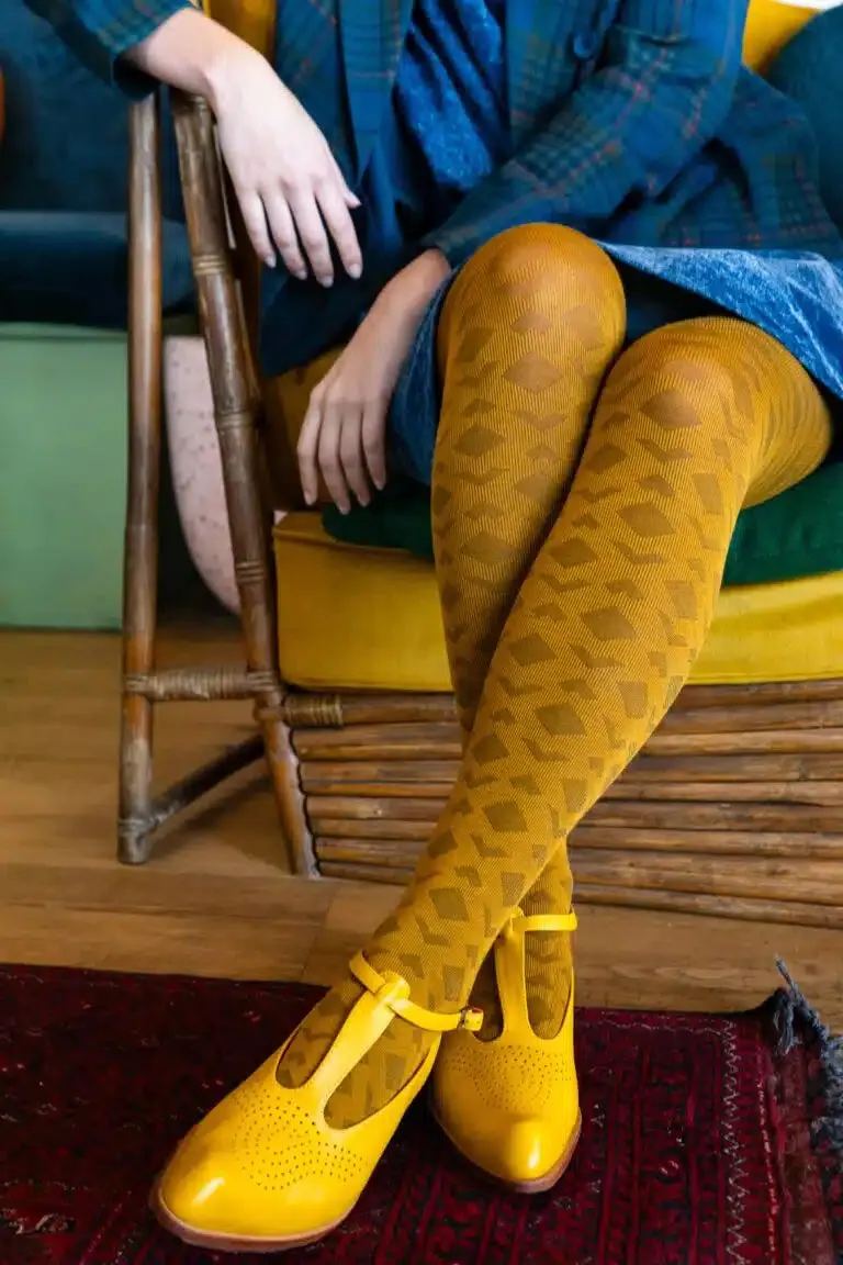 TIGHTOLOGY - Deco Merino Wool Tights - Mustard