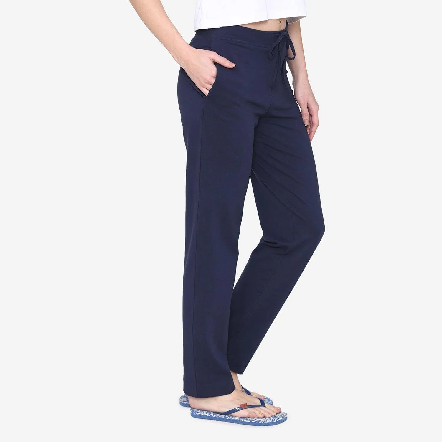 Vami Plain Cotton Rich Relax Lower For  Women - Navy