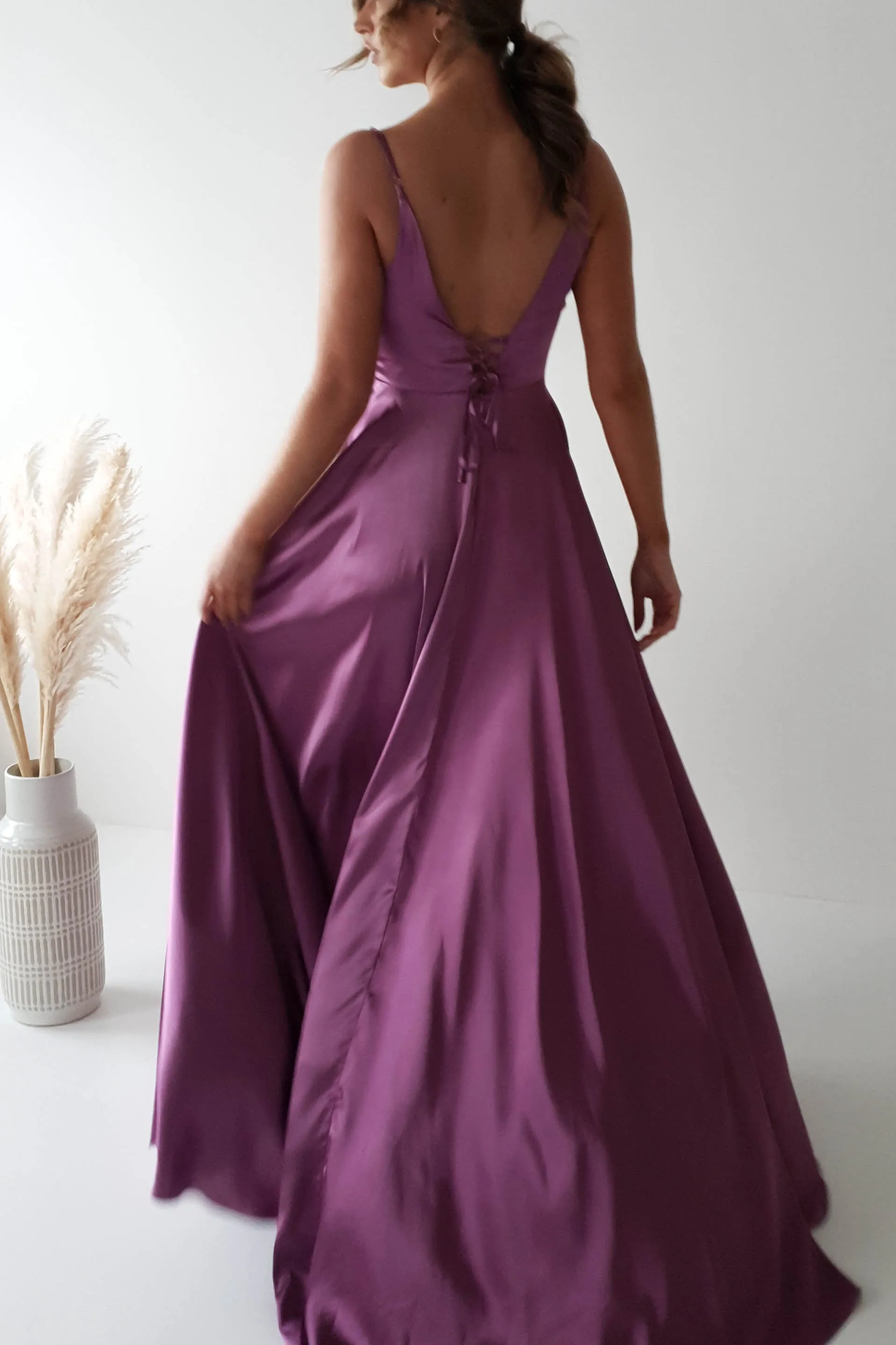 Velia Satin Maxi Gown | Violet