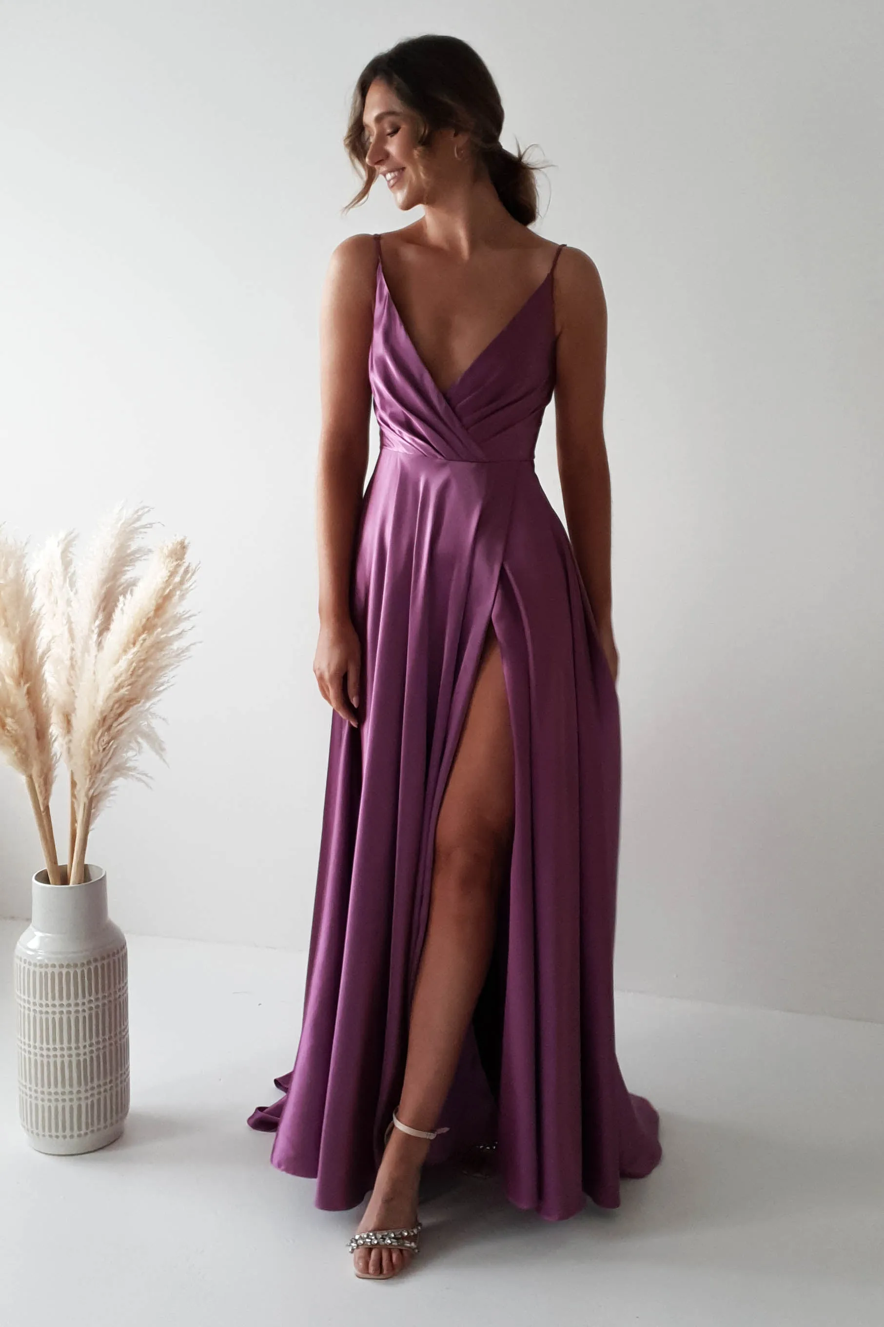 Velia Satin Maxi Gown | Violet