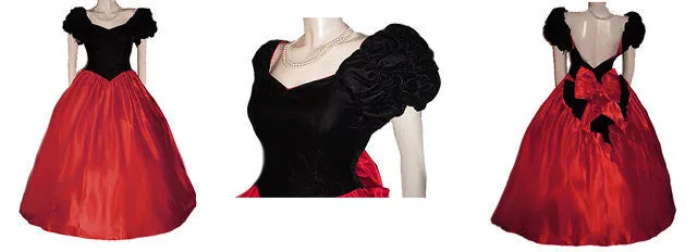 *VINTAGE '60s / '70s NEW OLD STOCK TIME & ETERNITY BLACK VELVET & RED SATIN BALL GOWN WITH ATTACHED CRINOLINE - PERFECT FOR HOLIDAY PARTIES