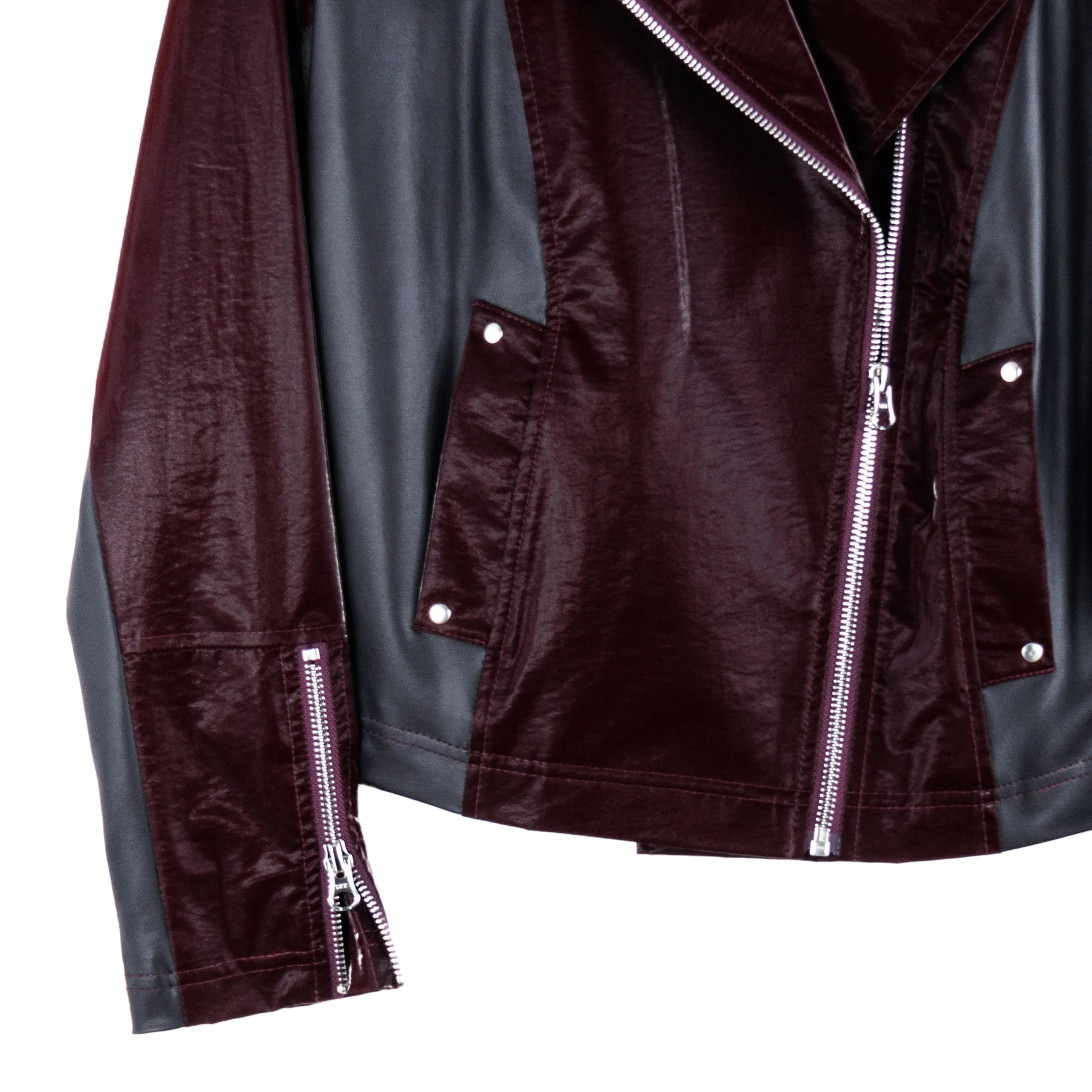 Vinyl - Liquid Leather™ Panel Zip Cuff Pocket Jacket - Mulberry - Limited Edition!