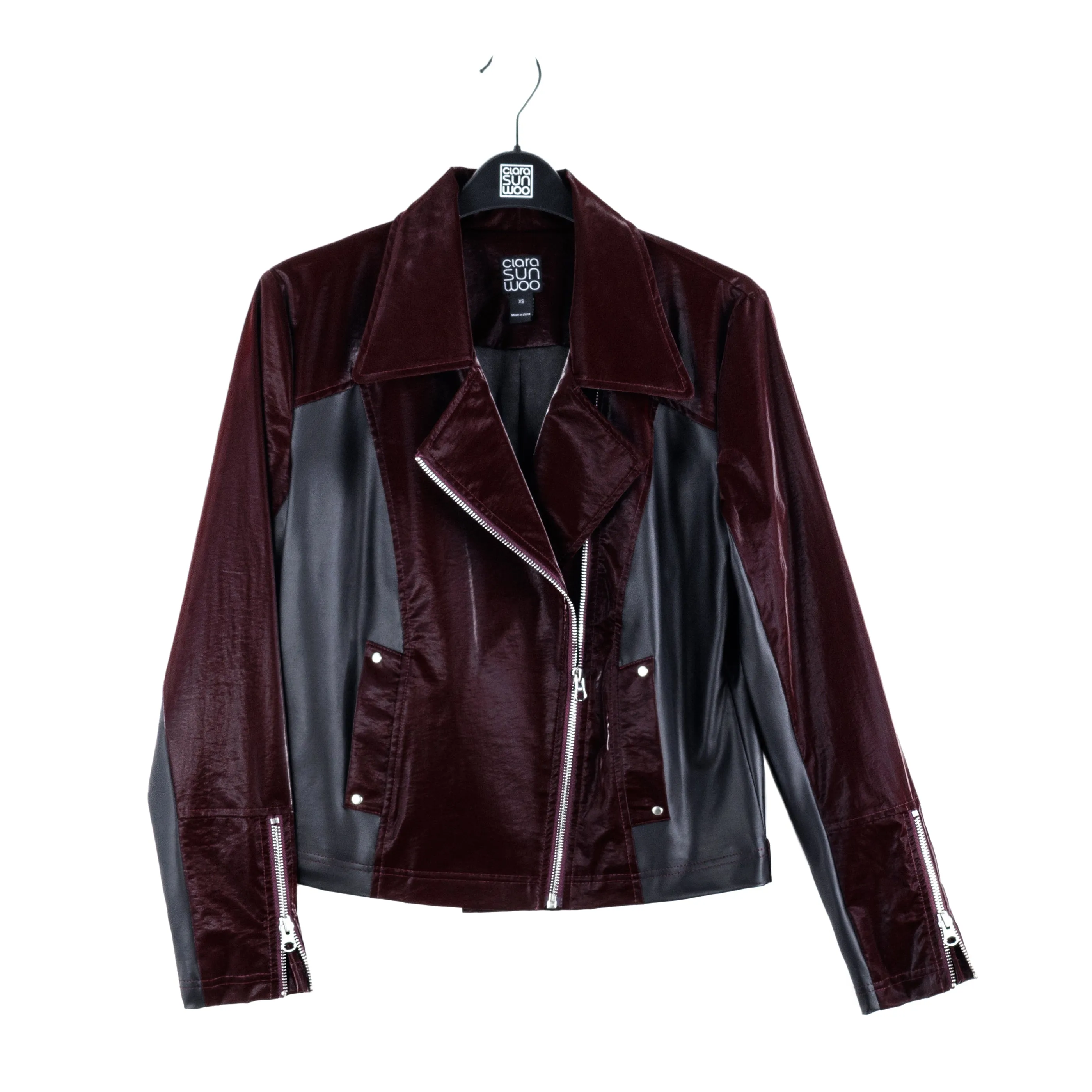 Vinyl - Liquid Leather™ Panel Zip Cuff Pocket Jacket - Mulberry - Limited Edition!