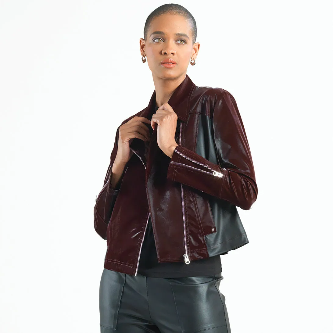 Vinyl - Liquid Leather™ Panel Zip Cuff Pocket Jacket - Mulberry - Limited Edition!