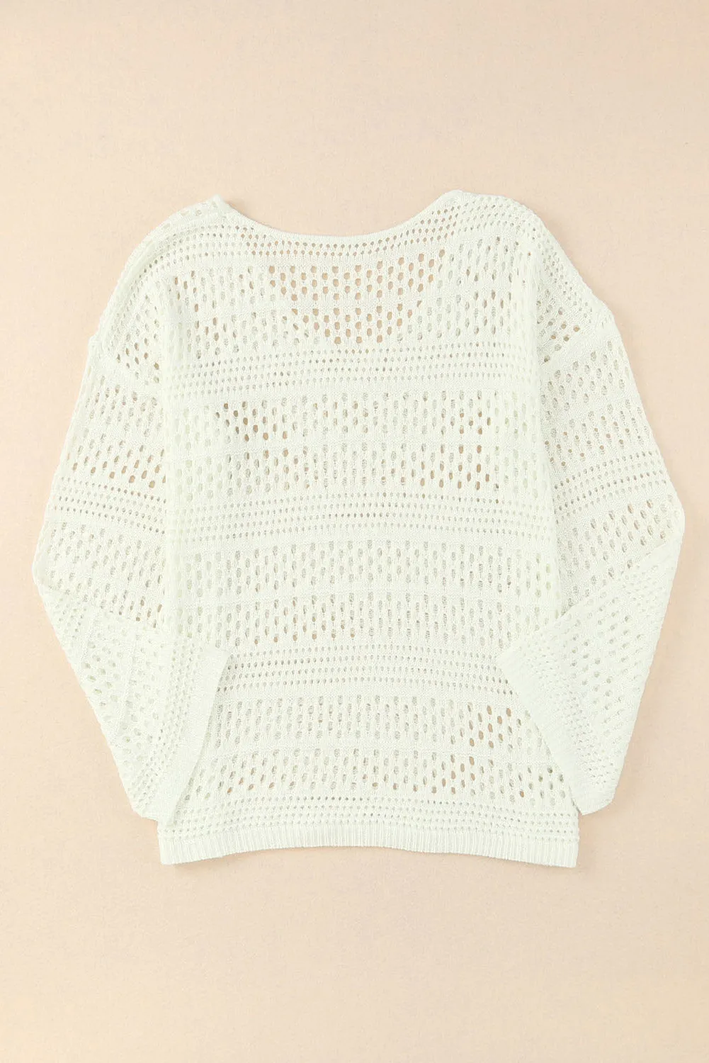 White Crochet V Neck Pullover Sweater