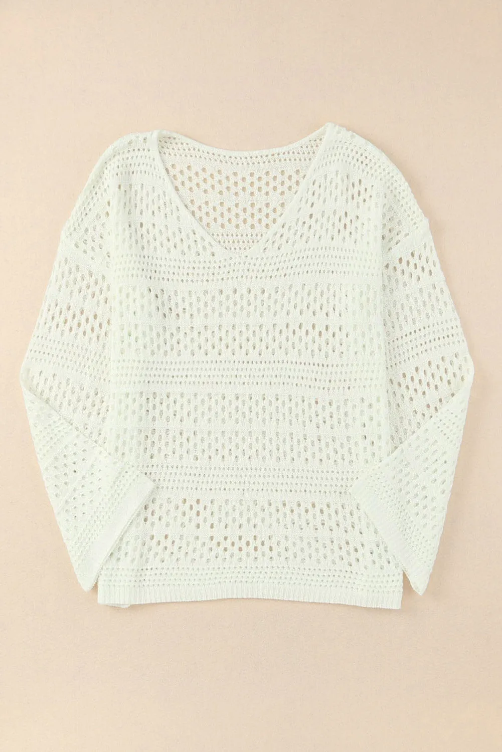 White Crochet V Neck Pullover Sweater